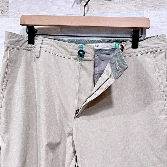 LINKSOUL Performance Chino Boardwalker Pants Beige Flat Front Golf Mens 34x32 - Picture 3 of 7